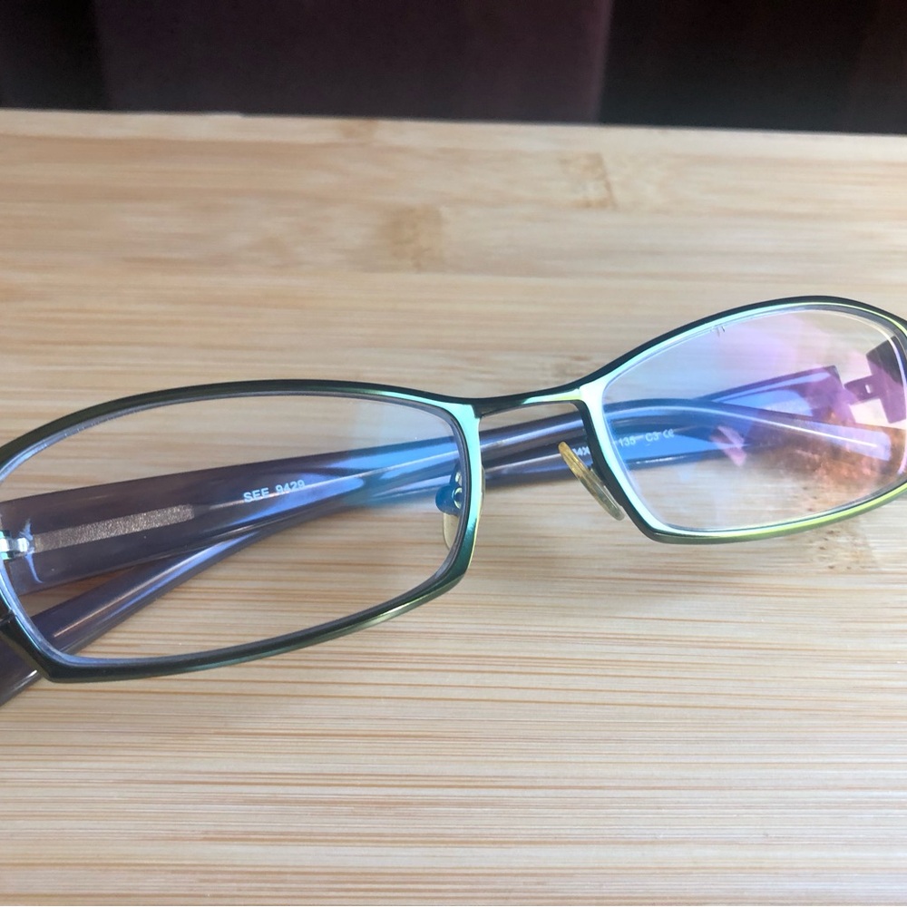 Stylish! See, Designer Green Metal Prescription Glasses, Includes Case & Cloth